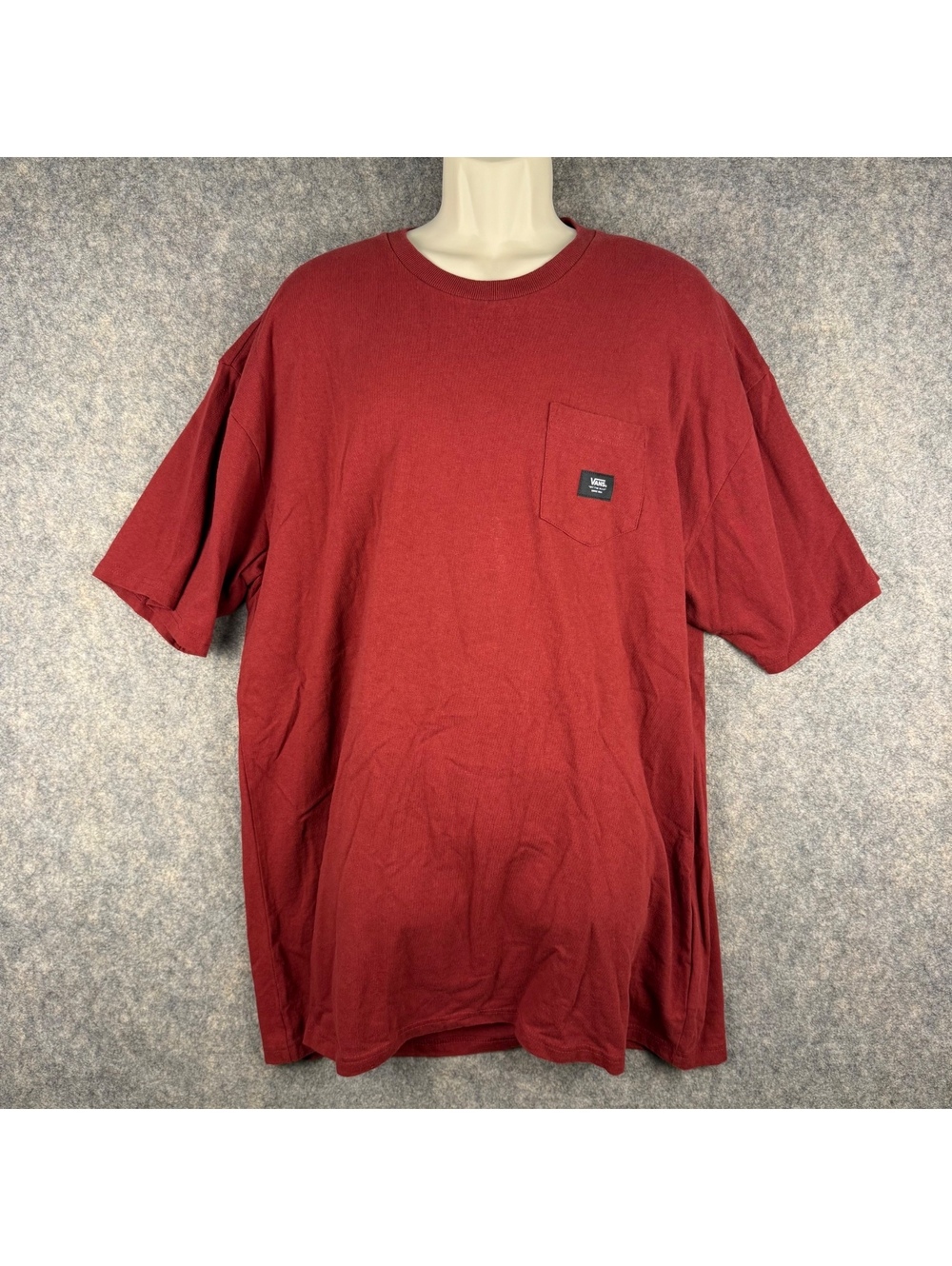 VANS Classic Fit Pocket Skater T Shirt Burgundy Sewn On Logo Men Size 2XL 428